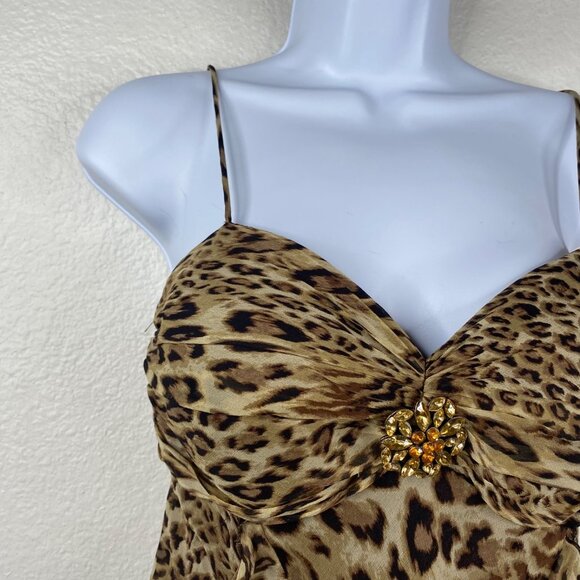 Ignite Evenings By Carol Lin Dress Babydoll Animal Print Silk Ruffles Sz 4 Y2K - Picture 6 of 16